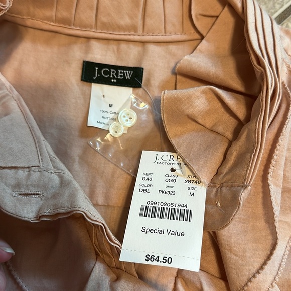 NWT J. Crew Medium Collar Ruffled Long sleeve Button Down Blouse in Soft Peach - Picture 4 of 5